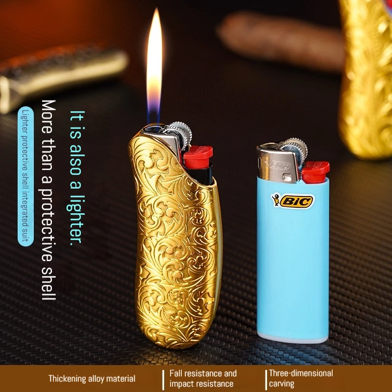 Creative Banana Shape Golden Armor Bic Bic J5 Lighter Case Shell Gas Lighter Portable Shell Accessories