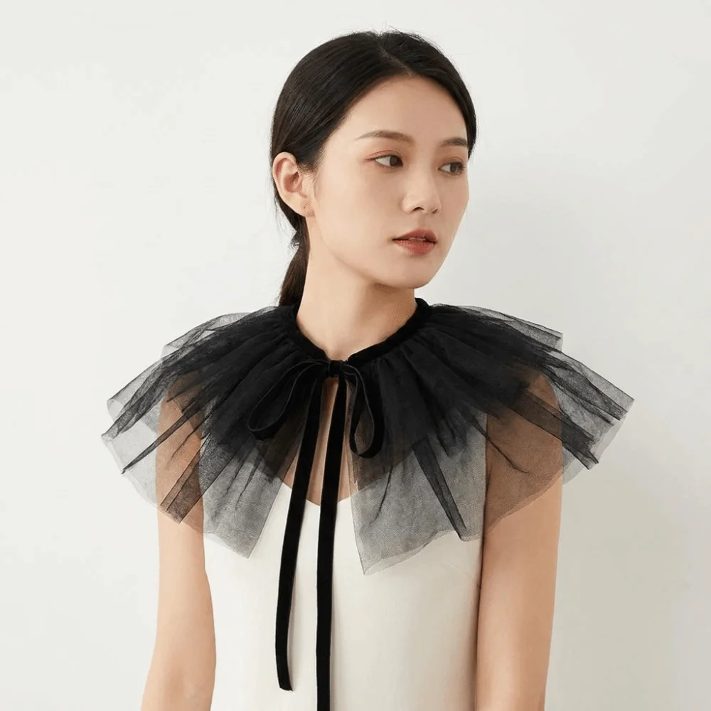 Solid Color Neck Ruffled Collar Mesh Victorian Costume Renaissance False Collar French Court Style Detachable Retro Ruff Collar