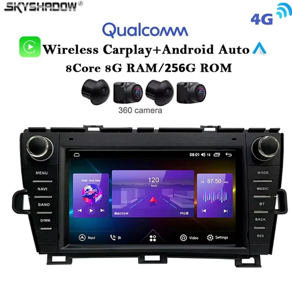 

Android 13 Wireless CarPlay For Toyota Prius 2009-2015 Car Multimedia Player 4G WiFi GPS Navigation Bluetooth DSP No 2din dvd