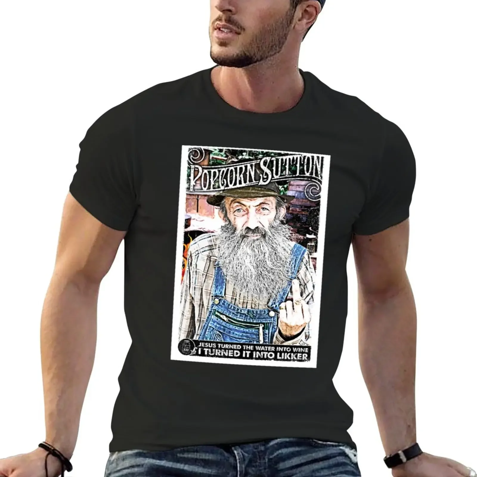 New Moonshine Popcorn Sutton T-Shirt anime tshirt Short sleeve tee mens designer t shirt