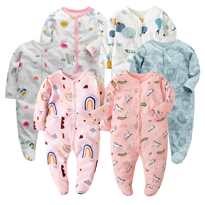 6 pieces Baby Girl Clothes New Long Sleeve Autumn Footie Jumpsuits Romper Outfits Baby Clothing 0-12Months Born Baby Boy Clothes