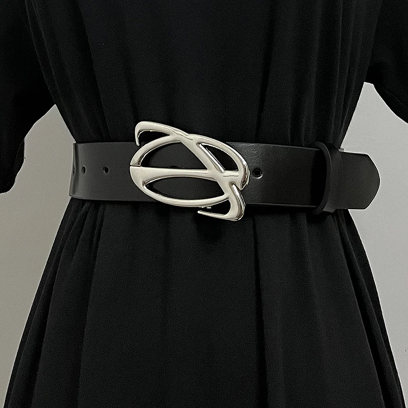 

Women's Runway Fashion Black Genuine Leather Cummerbunds Female Dress Corsets Waistband Belts Decoration Wide Belt TB057