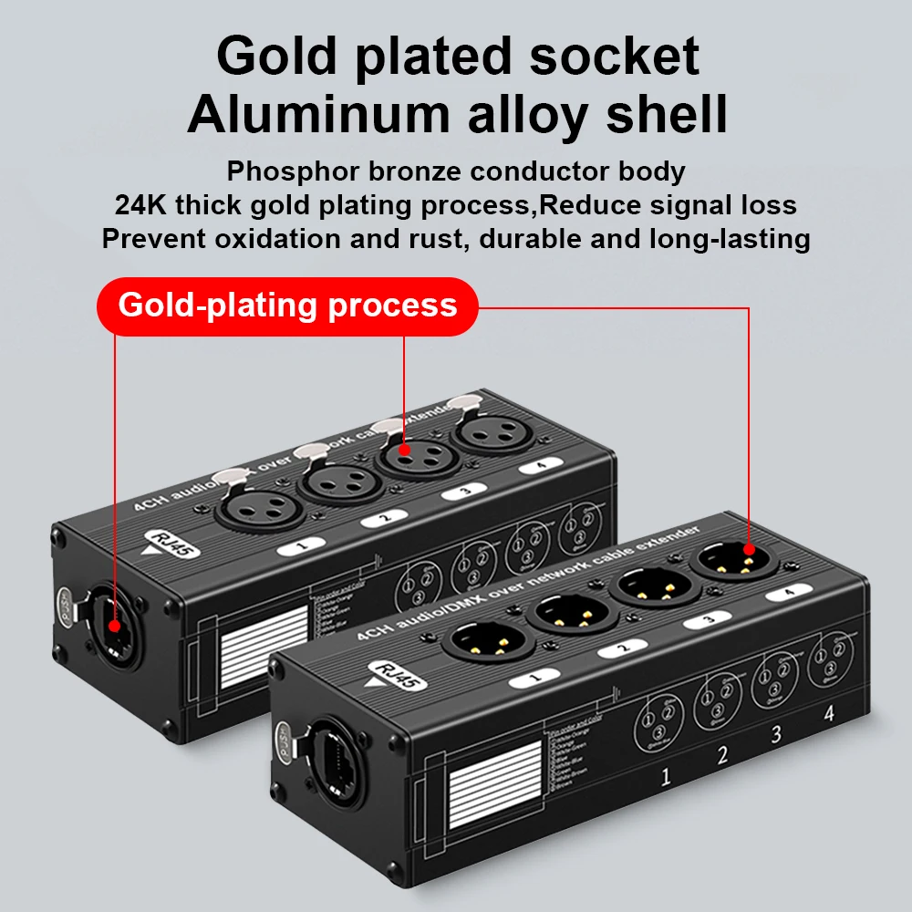 TITAK 4‑Kanal 3‑Pin‑XLR‑Audio‑ und DMX512‑Extender über Netzwerkkabel,DMX512‑Signal‑Verlängerer,1 Männlich+1 Weiblich,1 Paar,Langstrecken‑Signalübertragung,Störfest,stabiles Signal,professionelles Audio,Bühnenbeleuchtu – Detail 3