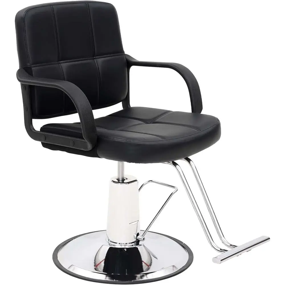 360° Swivel Barber Chair, Adjustable Height, Chrome Base, Durable Footrest, Styling for Braiding and Hairdressing (Black)