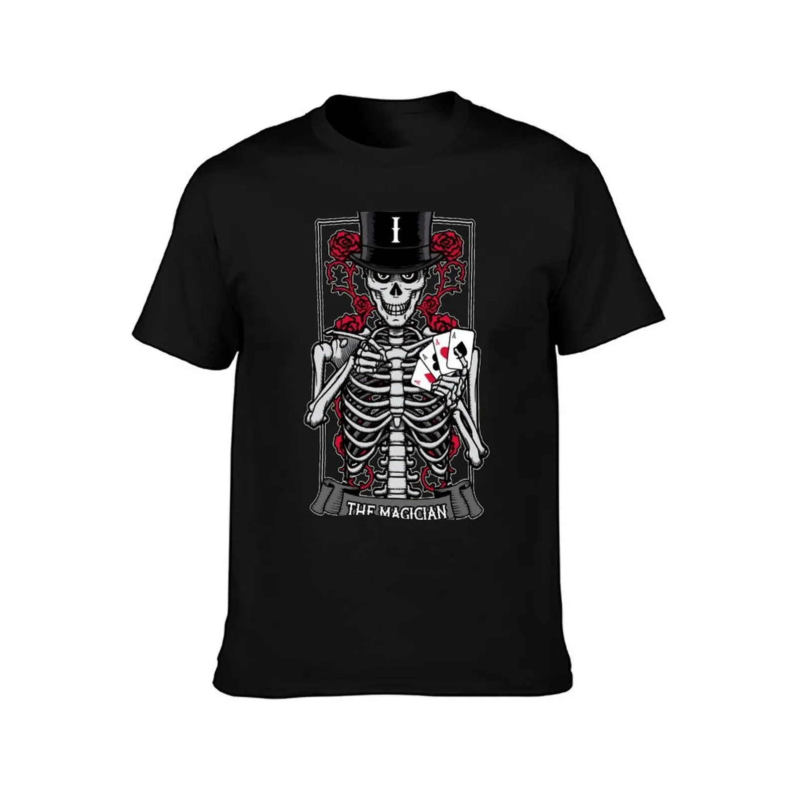 The Magician Tarot Card Gothic Skull Halloween Astrology T-Shirt, Summer Casual Cotton Tee, Oversized Streetwear Tops