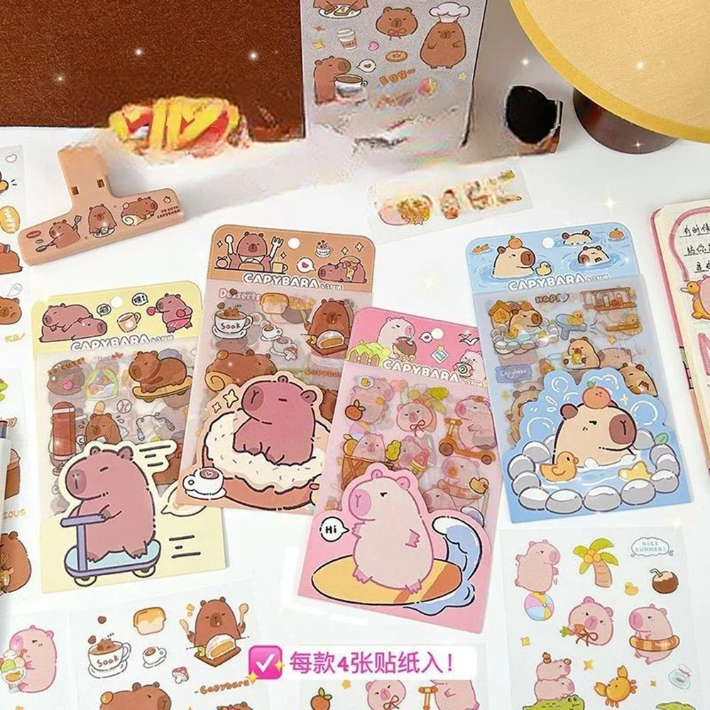 

4 Sheets Cute PET Capybara Sticker Scrapbooking Handbook Material DIY Decorative Stickers Stationery