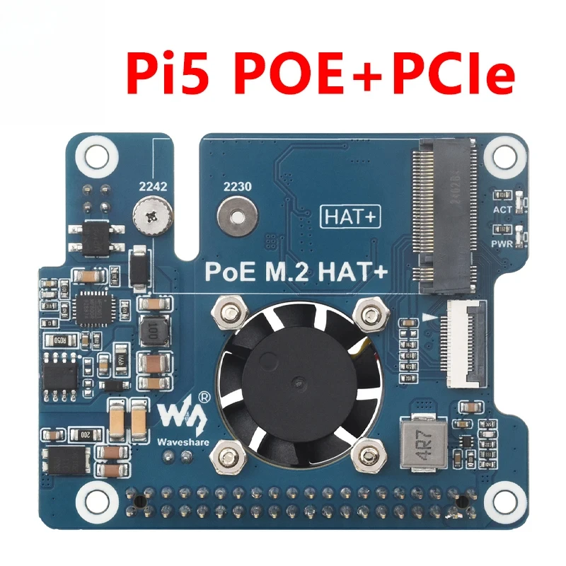 Raspberry Pi 5 POE + PCIe to M.2 NVMe SSD Board HAT+ Pi5 2242/2230 Power over Ethernet