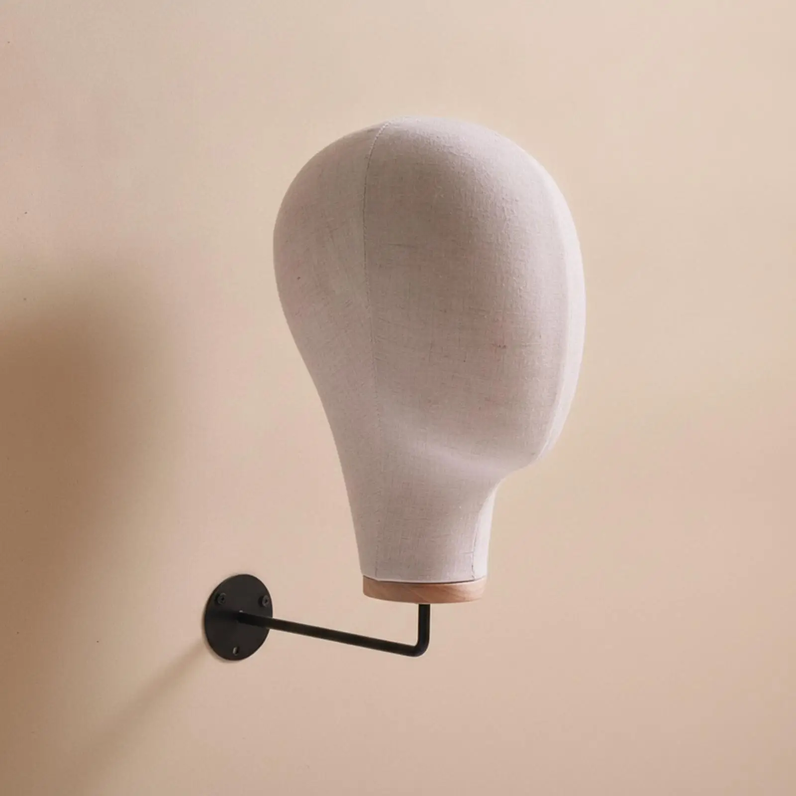 Beige Cloth Mannequin Head Hat Display Rack Wall Mounted Stand for Wig Shop