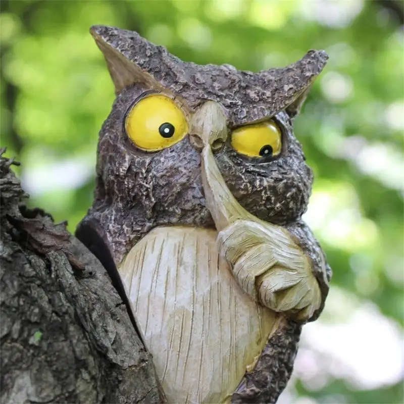 

Garden Enthusiast Gift Resin Owl Shush Sculpture Owl Statue for Garden Outdoors Wall And Tree Decors Owl Ornament