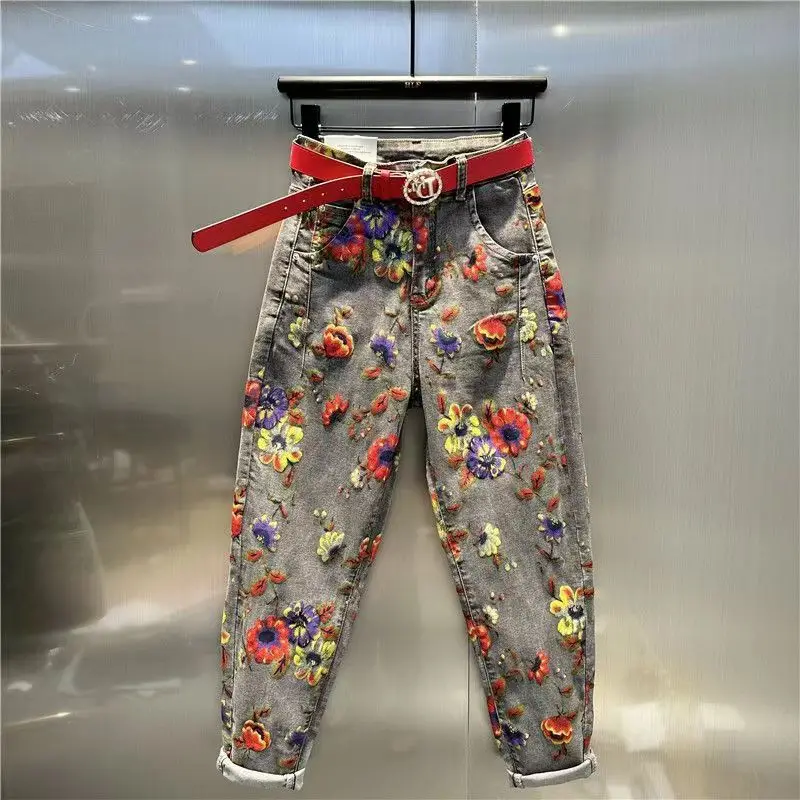 New Men Jeans American Retro Hip hop Fashion Print Jeans Male Harajuku Punk Gothic Wide Pants Couple Casual Denim pants