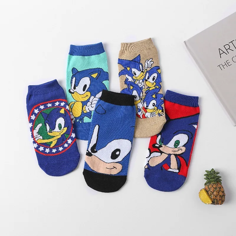 Calcetines de algodón con dibujos animados para niños de 5 a 8 años, medias de tubo de tendencia de moda, venta directa, 5 tipos aleatorios, Anime Sonics