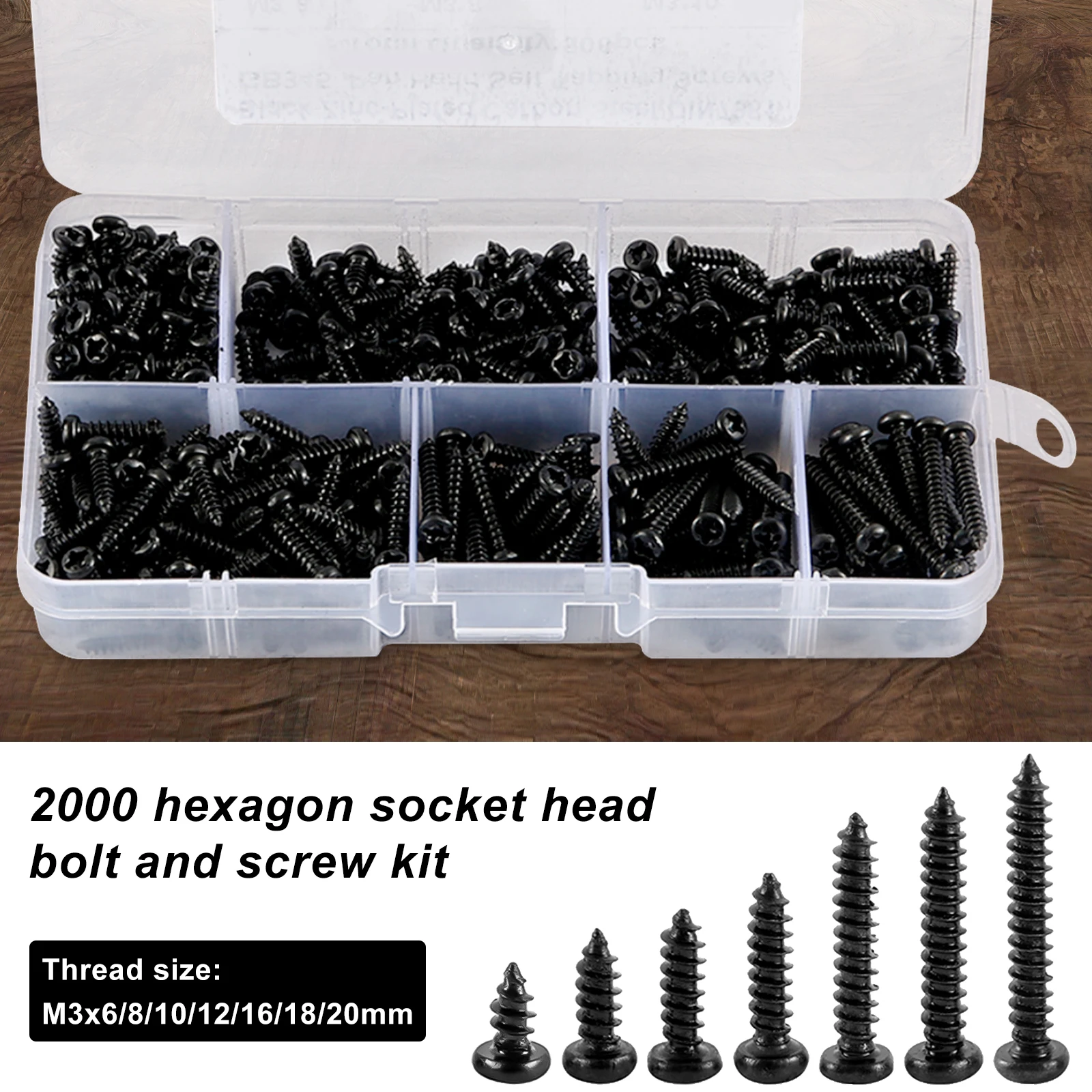 

2000pcs M3 Screw Black Self Tapping Screw Pan Head Cross Self Drilling Wood Metal 6/8/10/12/18/20mm Countersunk Machine Fastener