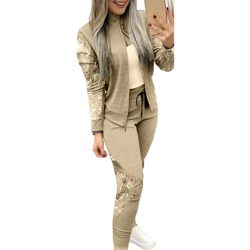 Fashion Tracksuit 2 Piece Set Autumn Winter Zipper Jacket + Long Pants Sports Suit Female Sweatshirt Sportswear Suit For Woman