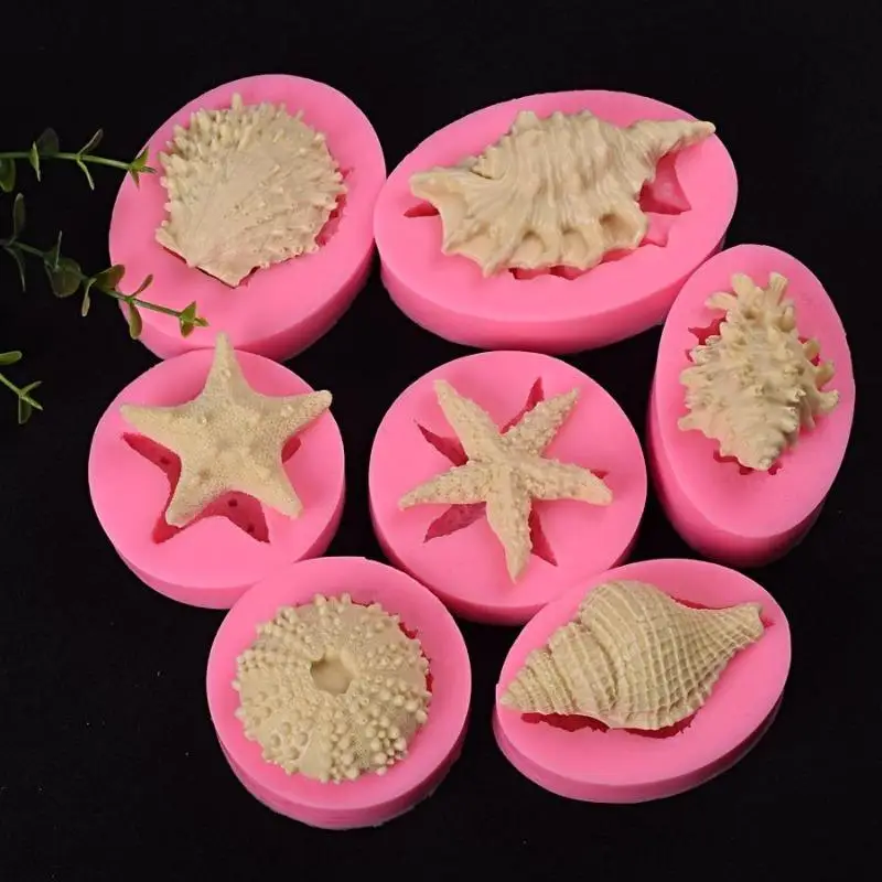 1Pc Marine Series Pearl Conch Starfish Shells Shellfish Silicone Mold Seven Kinds Felly Cake