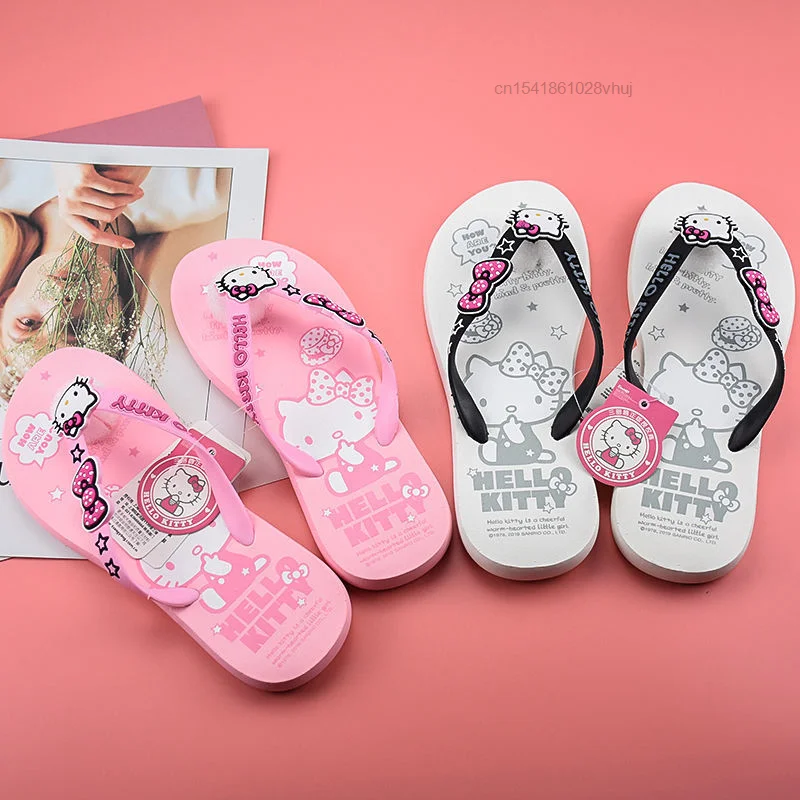 Y 2k Kawaii Sanrio Hello Kitty Platform Flip Flops Women Non Slip Pink Home Shoes Summer Cute Beach Slippers Sandals 2023 Girls