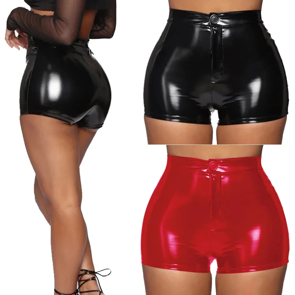 Sexy Nightclub Wear Hot Pants Shorts for Women Clothing Pu Leather High Waist Biker Shorts Women\'s Sexy Slim Sports Short Pants