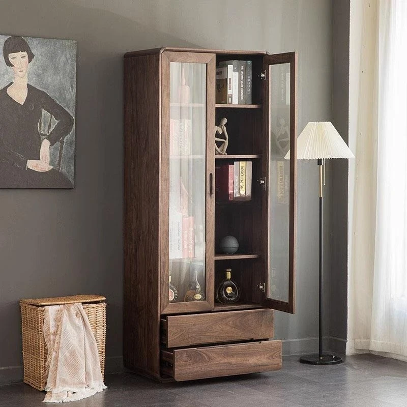 North American black walnut modern simple solid wood bookcase, wall-to-wall household cabinet