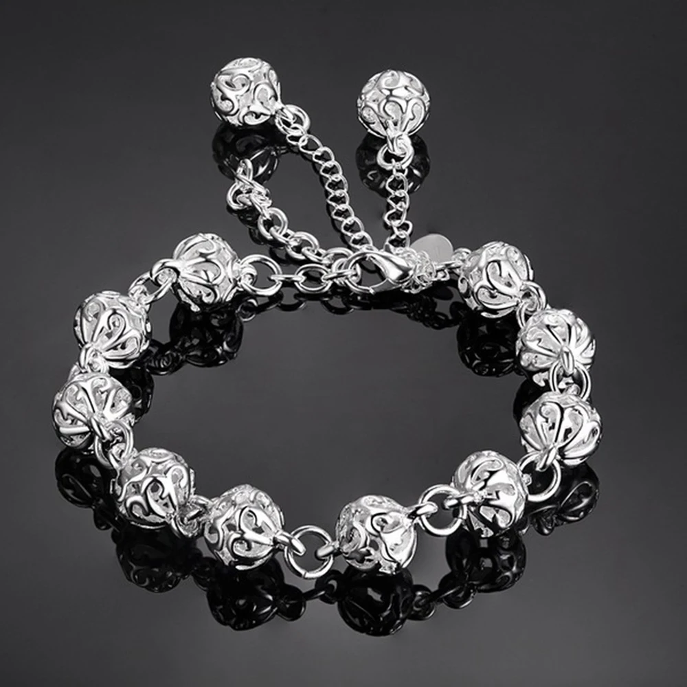 Kugel-Hohlarmband aus 925er-Sterlingsilber für Damen, Hochzeit, Verlobung, Party, Modeschmuck