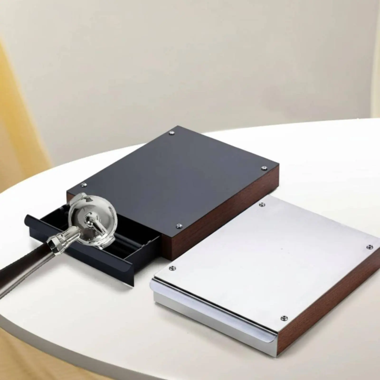 

Drawer Knock Box Heavy Duty Stainless Steel Knock Box Espresso Drawer Tray Easy to Clean Coffee Puck Container Non-Slip Base