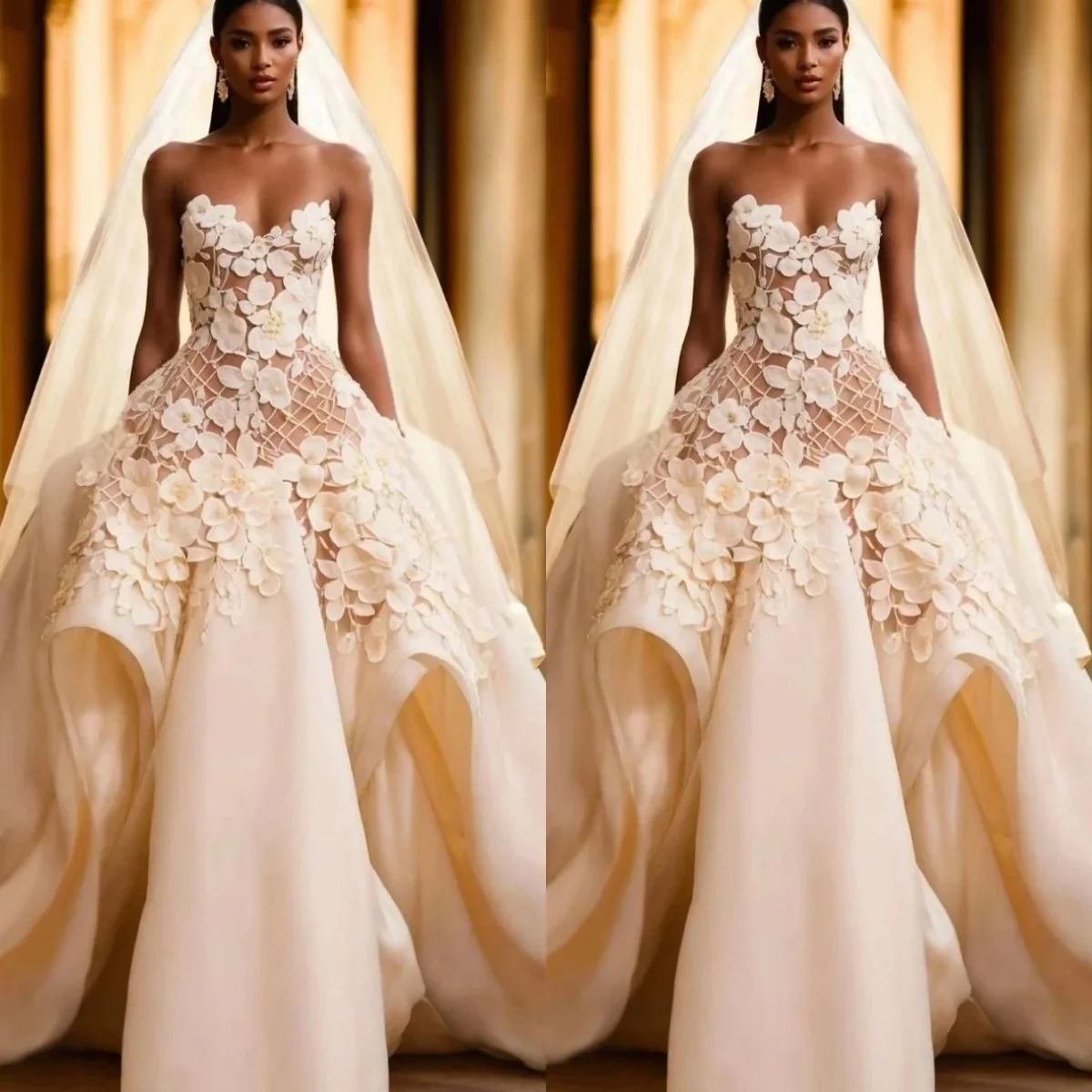 Sexy Strapless Mermaid Wedding Dress Fashion Floral Appliques Bridal Gown Sweep Train Satin Bride Dresses Customized