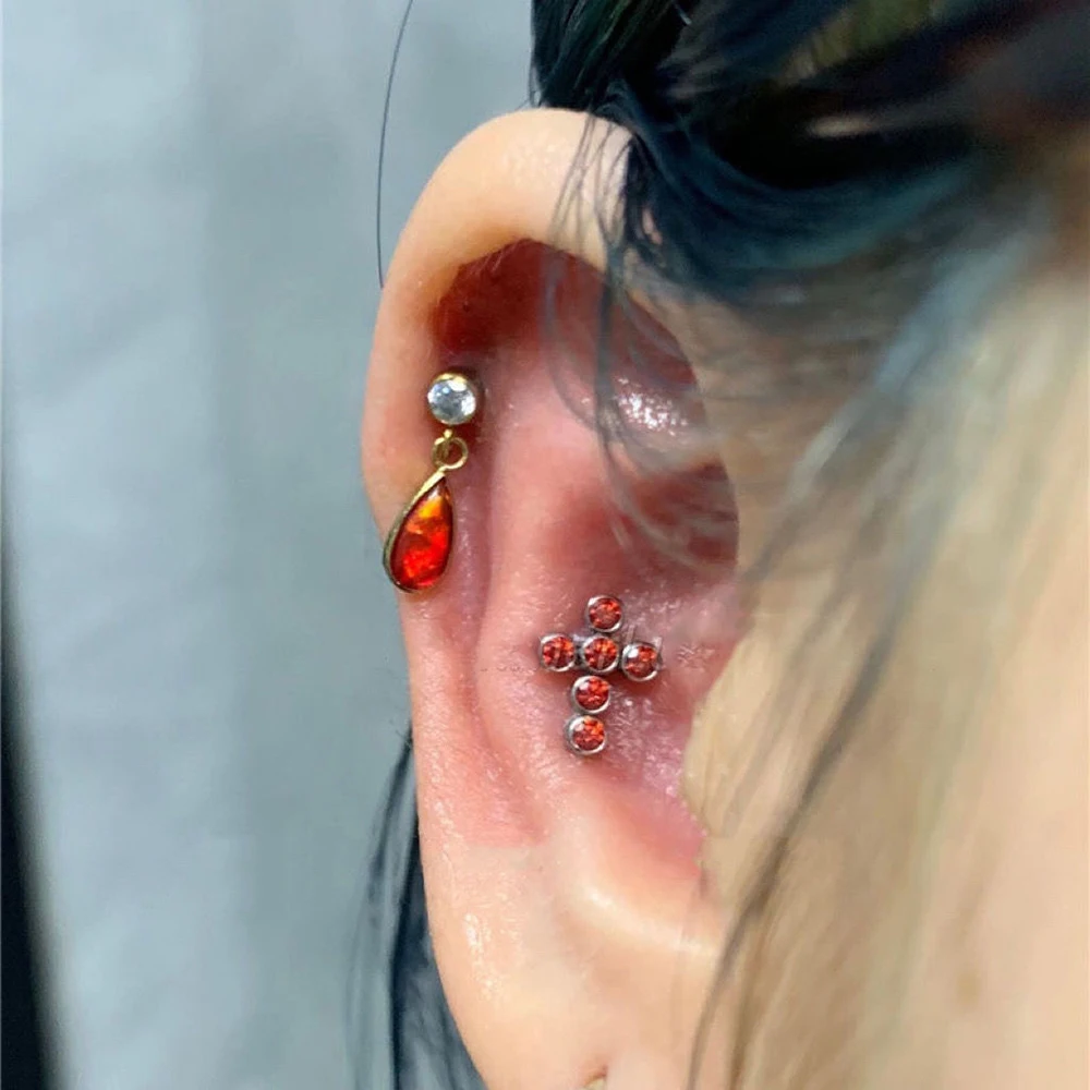 خمر الفولاذ المقاوم للصدأ أوبال قطرة الماء وأقراط للنساء بسيطة الزركون الشرير الهيب هوب القرط الغضروف ثقب المجوهرات