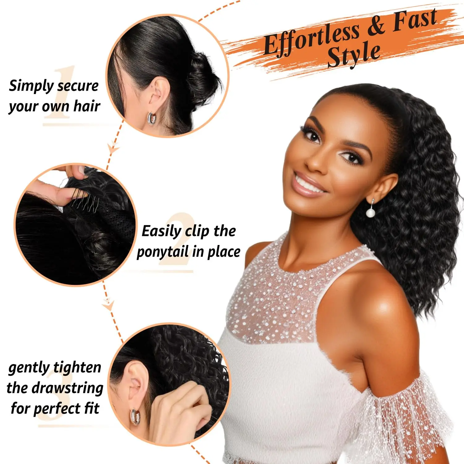 ذيل حصان للنساء الرباط ذيل حصان شعر مجعد قصير ذيل حصان تمديد ذيل حصان الرباط خصلات شعر الشعر البشري Fe