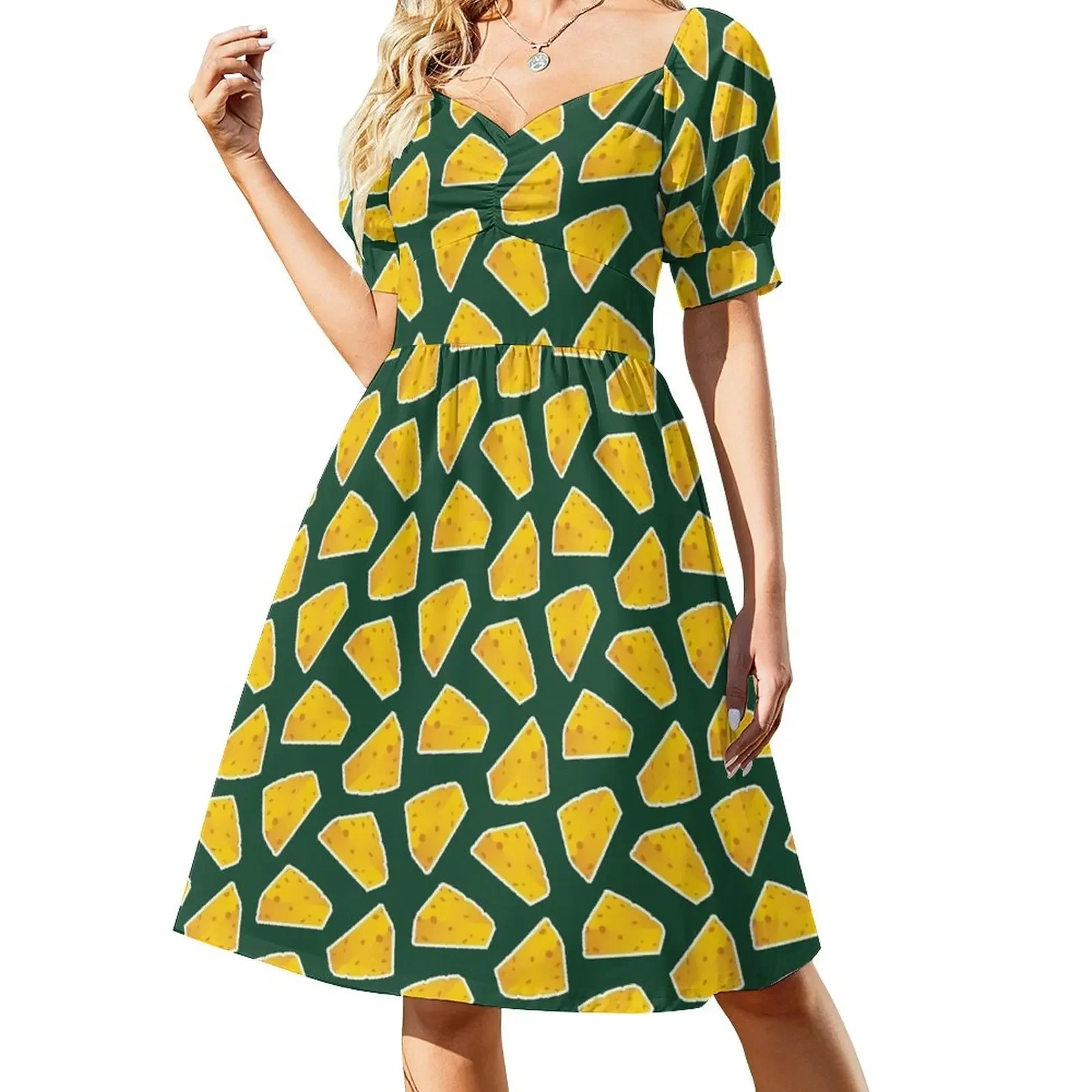 Green Bay Packers Pattern, Green Background Short-Sleeved Dress Dress vintage loose women's dress