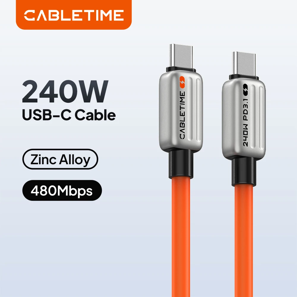 CABLETIME USB C to USB C Cable PD240W Type C Cable Fast Charging PD 3.1 Cable Zinc Alloy 480Mbps Data Transmission for Laptop iPhone 17 Pro Max