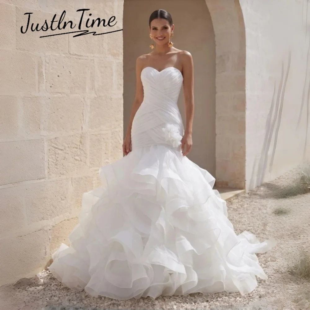 JUSTLNTIME Exquisite Elegant Sweetheart Sleeveless Mermaid Wedding Dress Tiered Ruffles Organza 2026 Customized Vestido De Novia