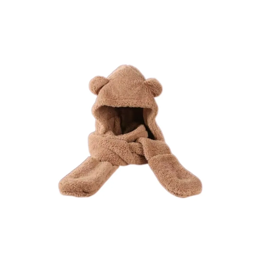 

Comfortable 3 in 1 Bear Ear Beanie Thickened Earmuffs Scarf Hat Gloves Ear Protection Warm Fleece Scarves Hat Girl