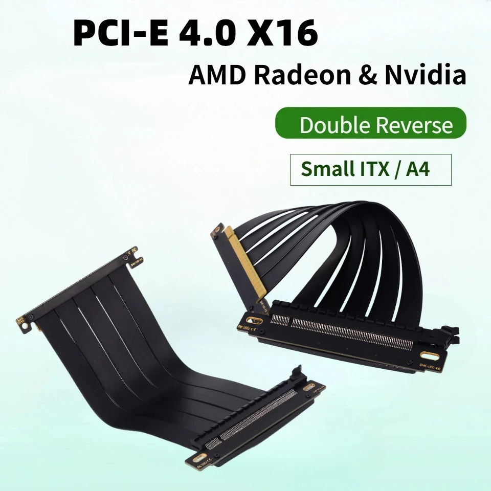 PCIe 4.0 X16 Double Reverse Graphics Card Extension Cable Gen4 Flexible GPU Riser ITX A4 Adapter Wire for Network RAID A/ N Card