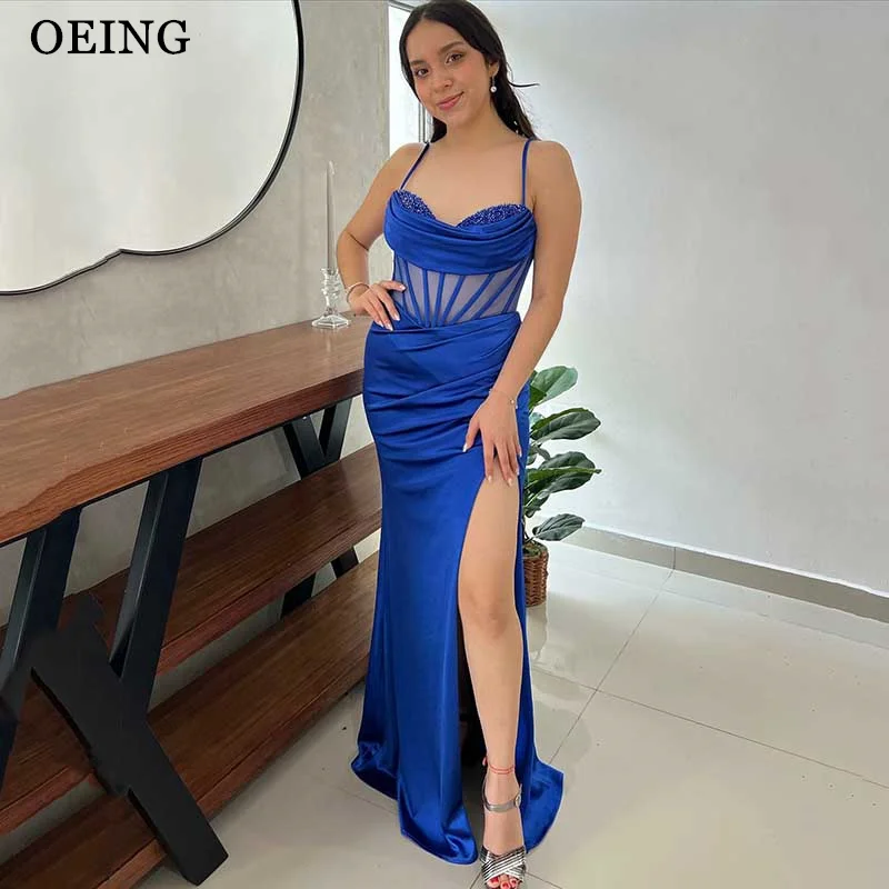OEING Blue Sweetheart Evening Dress Elegant Side Split Prom Dresses Floor Length Dresses Formal Occasion Vestidos De Fiesta Gala