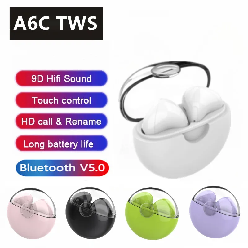 Bluetooth Earbuds Air A6C Wireless Earbuds Waterproof Bluetooth Headphones Bass Sound Earphones with Mics Touch Control in-Ear