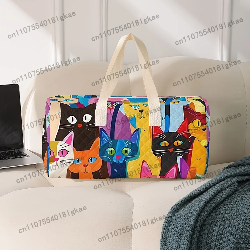Large Capacity Travel Bag with Cute Cats - Spacious Overnight, Yoga Gym, Weekend Trip Organizer - Durable Polyester Suitcase - S