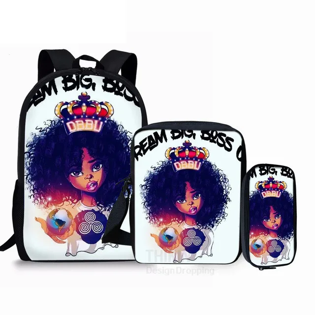 Black Girl Magic Afro Lady 3pcs/Set Backpack 3D Print School Large Capacity Bag Travel Laptop Daypack Shoulder Bag Pencil Case