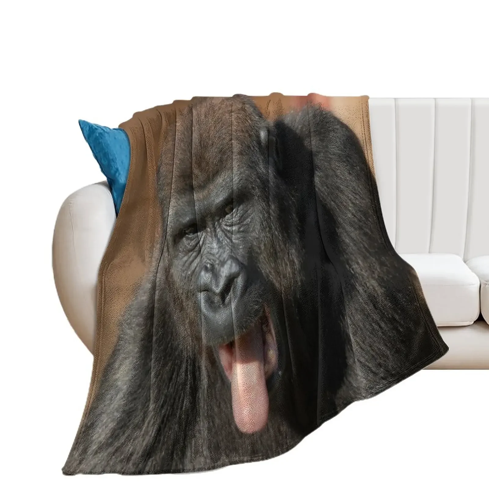 Gorilla Lope Showing His Tongue Throw Blanket Sofa Quilt Sofas Blankets