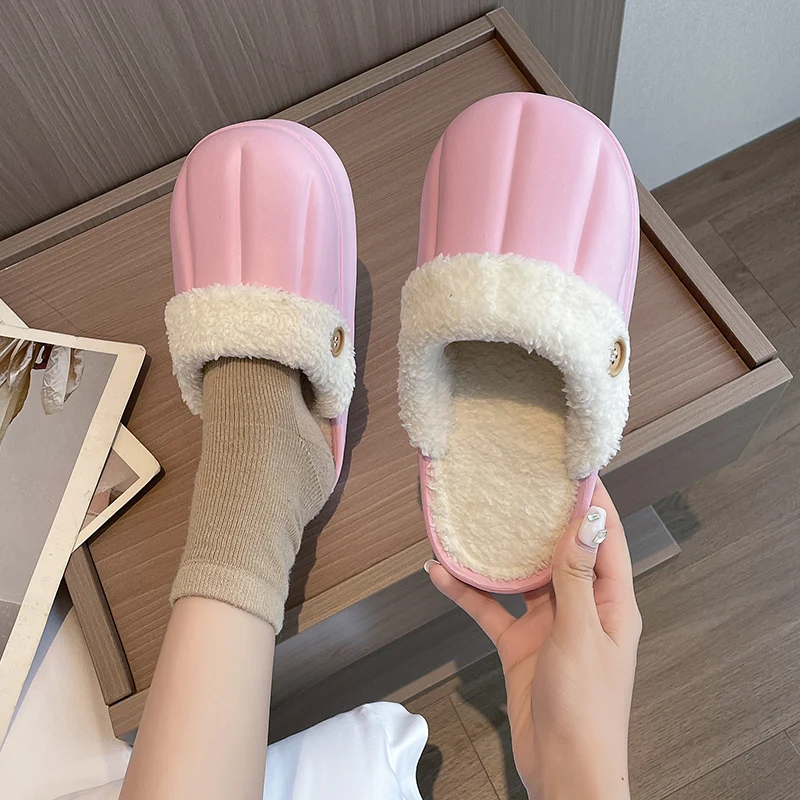 Men Fleece Slippers Winter Outdoor Couple Non Slip Warm shoes Neutral Thick Sole Home Slippers High Quality Fashion Garden Shoes