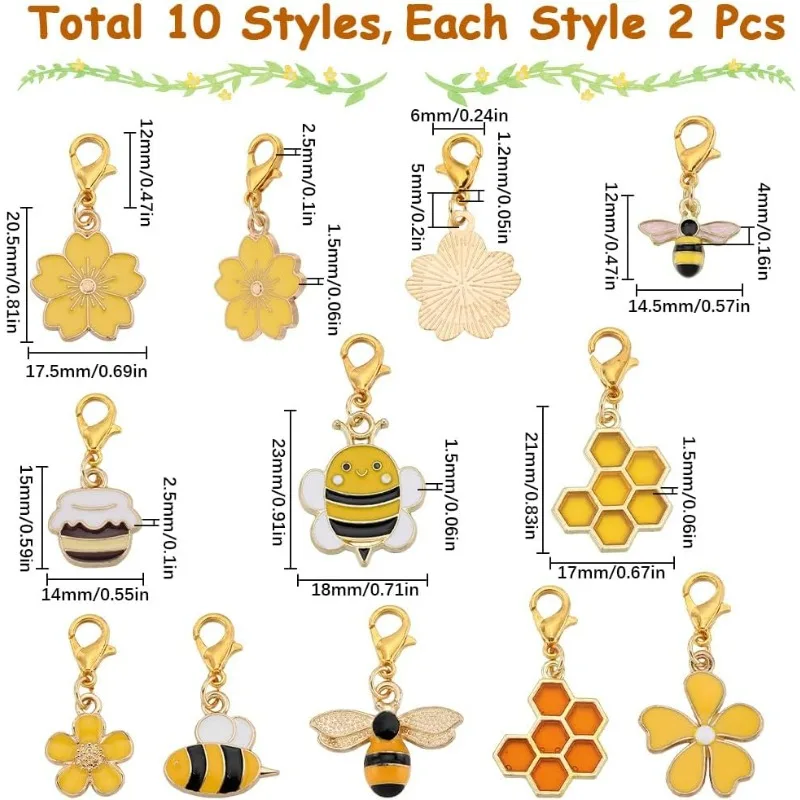 20Pcs 10 Styles Bee Stitch Markers Cute Crochet Markers Honeycomb Daisy Flower Planner Charms Enamel Alloy Locking Knit Marker