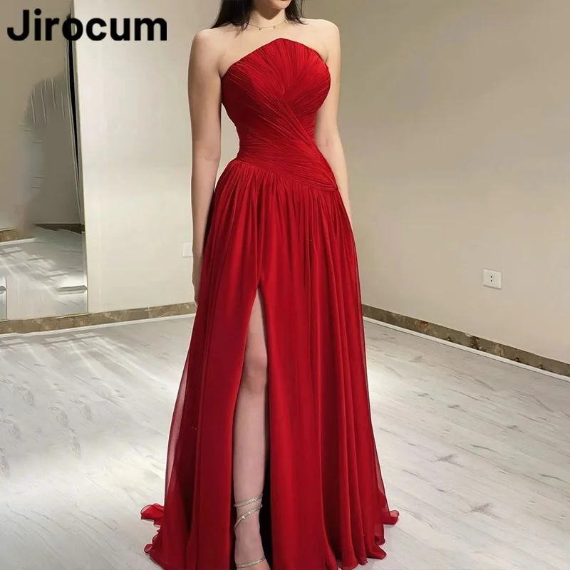 Jirocum Sexy Red A-Line Prom Dresses Women\'s Strapless Party Evening Gowns Floor Length Saudi Arabia Special Occasion Dress 2024