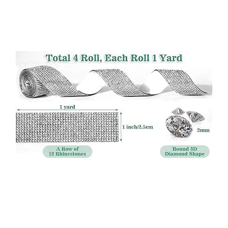 rhinestone ribbon self adhesive 4 Rolls Self Adhesive Rhinestone Strips, Rhinestone Ribbon Rhinestone Diamond