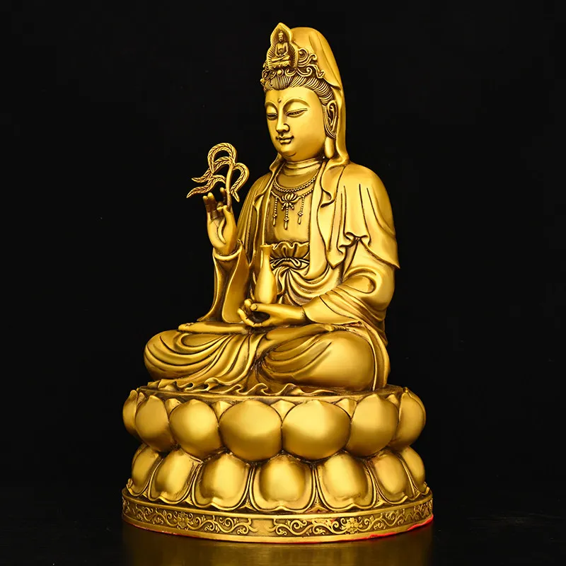 

Cz guanyin statue for home use, pure copper nanhai sitting lotus guanyin home furnishings, giving birth to a child to protect