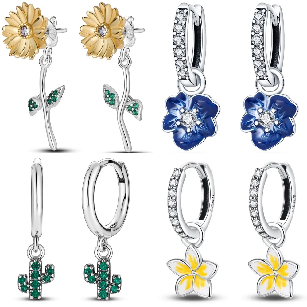 Heiße 925 Sterling Silber Sonnenblumen blume Pflanze Serie Tropfen Ohrringe für Frau Mode Party Geschenke elegante Schmuck Accessoires