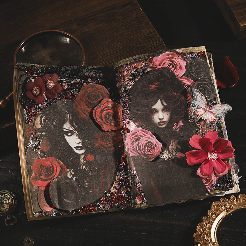 Yoofun 30 Sheets Gothic Tale Vintage Dark Style Character Collage Material Paper Creative DIY Junk Journal Background Paper