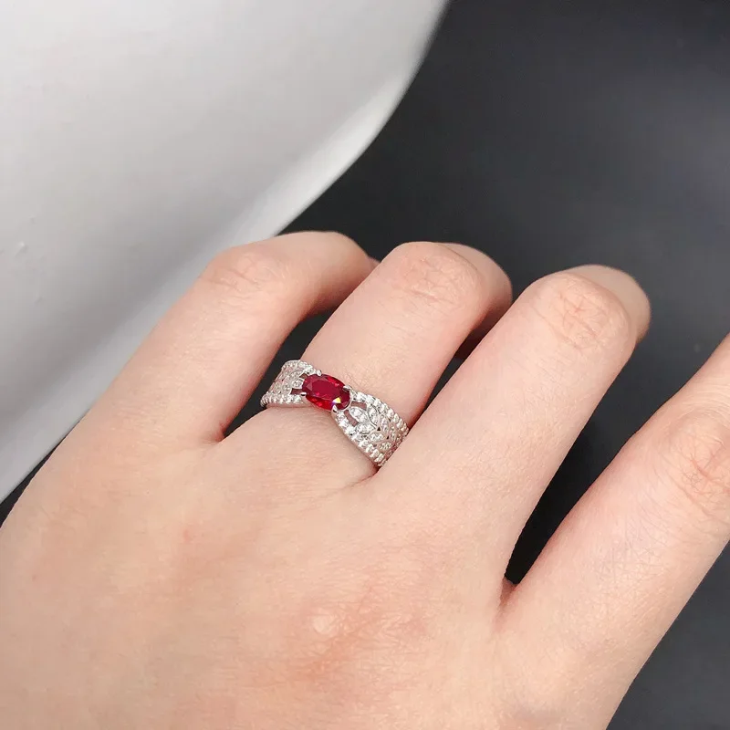 Solid 14K White Gold AU585 Platinum PT950 Egg-shaped diamond ring wheat cut-out color diamond pigeon blood red shaped