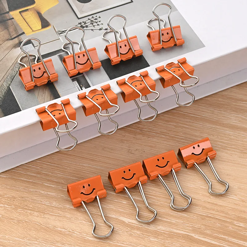 Smiling Face Paper Clips Book Binding Supplies Clip 19mm Orange Smile Hollow Metal Binder Clips Ticket Clip For Bill Binders