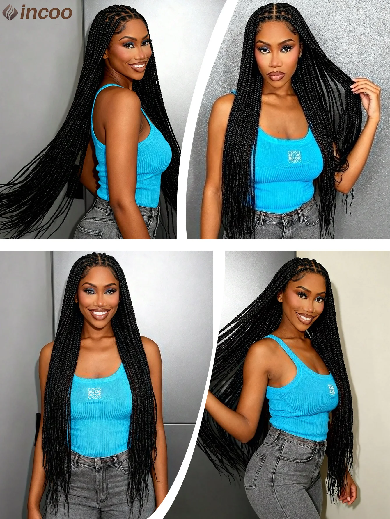 36'' Cornrow Braided Wigs Synthetic Small Box Braids Wig Full Lace Braids For Black Women Goddess Lace Front Braiding Hair Wig