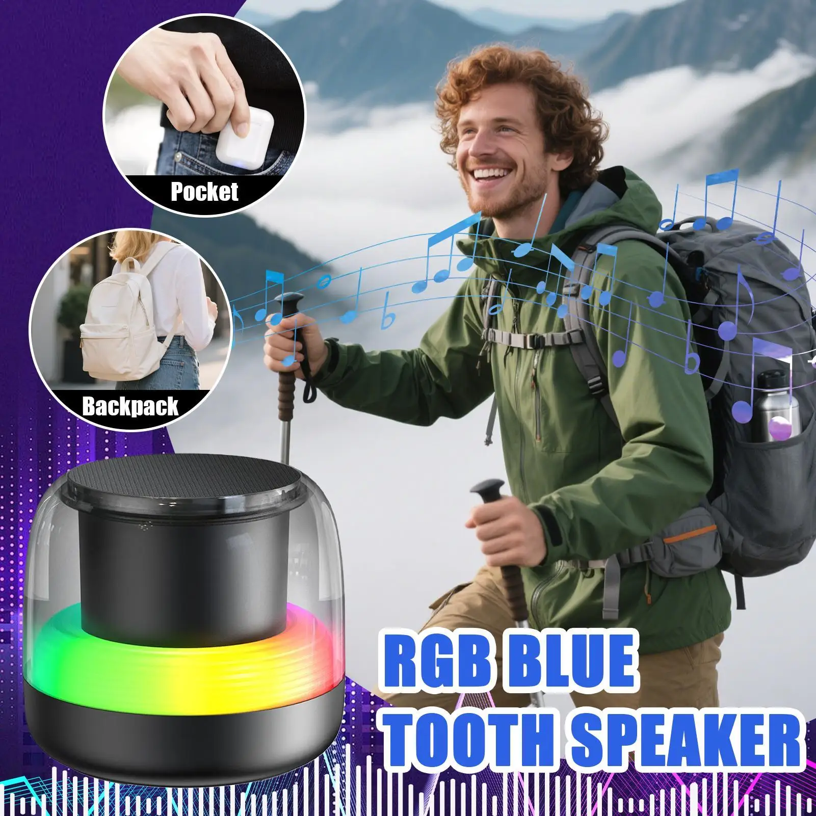 مكبر صوت لاسلكي 5.0 مكبرات صوت مع ضوء RGB مشغل موسيقى صوت محمول مع 7 تنفس متدرج مسبقًا #2