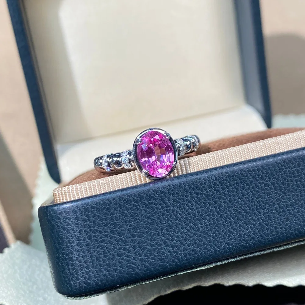 Luxury Platinum Solid Platinum PT950 Women's Ring Powder Sapphire Diamond Fashion Gift