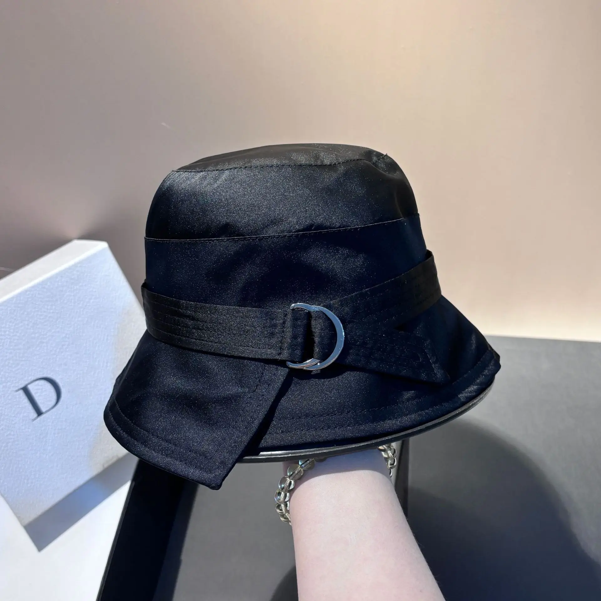 

Acetate Bucket Hat with Belt, Spring Summer Fisherman Hat, Luxury Feel Wide Brim Sun Hat for Women, Fashion Casual & Elegant