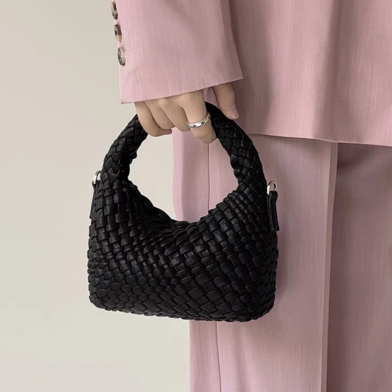 High-grade Women's Bag Niche Crescent Bag Solid Color Fashion Bag Hand-woven Crossbody Bags Temperament Unique Woven Handbag